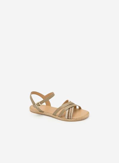 Giày Sandal Quai Chéo Phối Cói - SDK 0297 - Màu Be Đậm