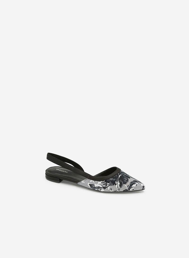 Giày Slingback Họa Tiết Hoa Mẫu Đơn - BMN 0364 - Màu Đen - VASCARA