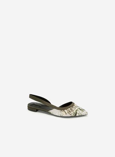 Giày Slingback Họa Tiết Hoa Mẫu Đơn - BMN 0364 - Màu Xanh Rêu