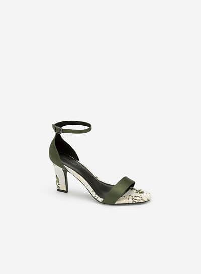 Giày Ankle Strap Hoa Mẫu Đơn Quai Ngang - SDN 0645 - Màu Xanh Rêu