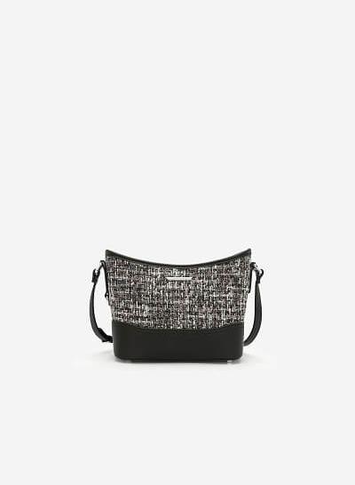 Túi Đeo Chéo Phối Vải Tweed - SHO 0142 - Màu Đen