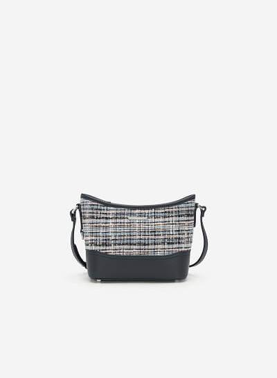 Túi Đeo Chéo Phối Vải Tweed - SHO 0142 - Màu Xanh Navy
