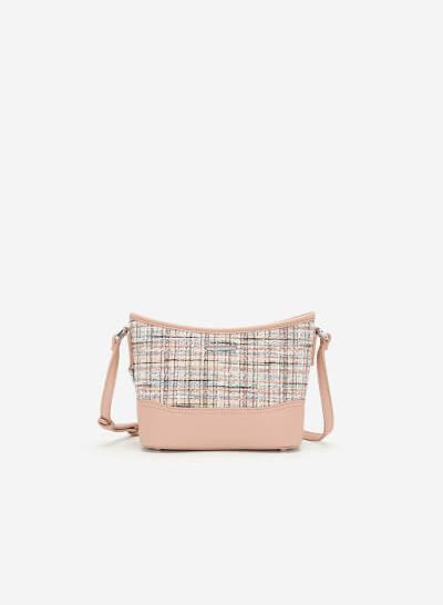 Túi Đeo Chéo Phối Vải Tweed - SHO 0142 - Màu Hồng