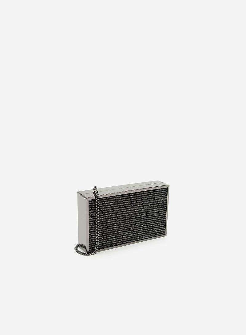 Ví Hộp Ánh Nhũ Dập Nổi - CLU 0057 - Màu Xám Khói Đậm - vascara.com