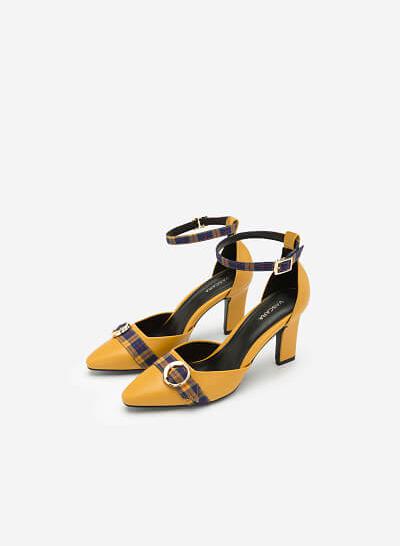 Giày Ankle Strap Phối Khóa Nơ Sọc Caro - BMN 0363 - Màu Vàng - VASCARA