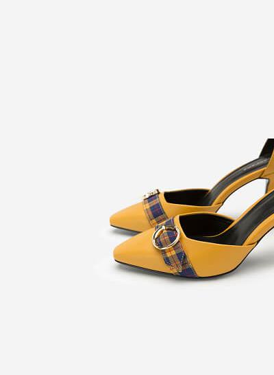 Giày Ankle Strap Phối Khóa Nơ Sọc Caro - BMN 0363 - Màu Vàng - VASCARA