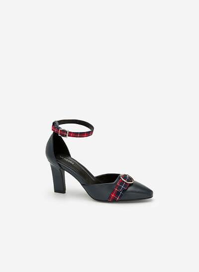 Giày ankle strap phối khóa nơ sọc caro - BMN 0363 - Màu xanh navy