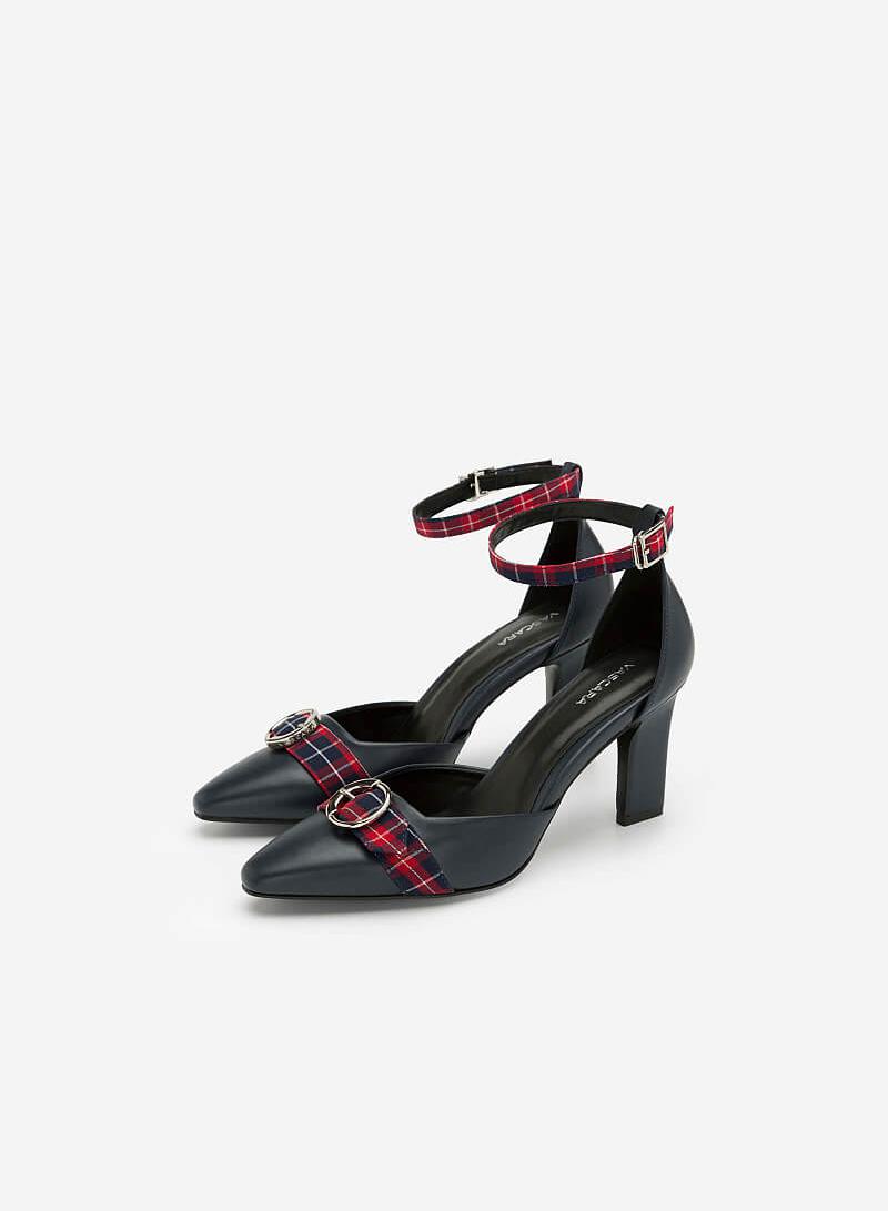 Giày ankle strap phối khóa nơ sọc caro - BMN 0363 - Màu xanh navy - vascara.com