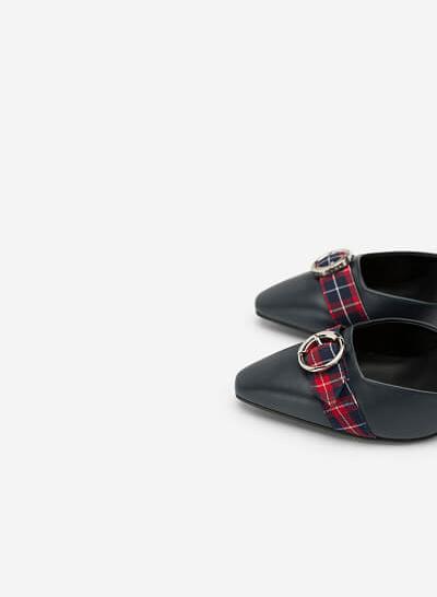 Giày ankle strap phối khóa nơ sọc caro - BMN 0363 - Màu xanh navy - VASCARA