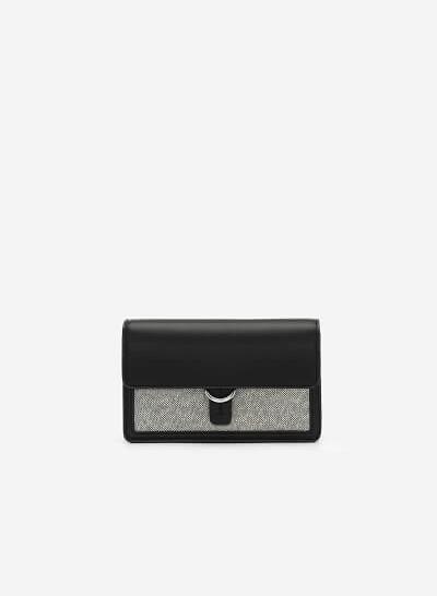 Túi Đeo Chéo Dáng Hộp Nắp Gập Phối Canvas - SHO 0169 - Màu Đen
