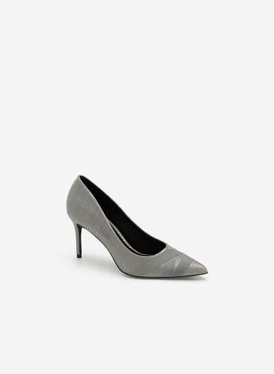 Giày Cao Gót Mũi Nhọn Crinkle Satin - BMN 0438 - Màu Xám