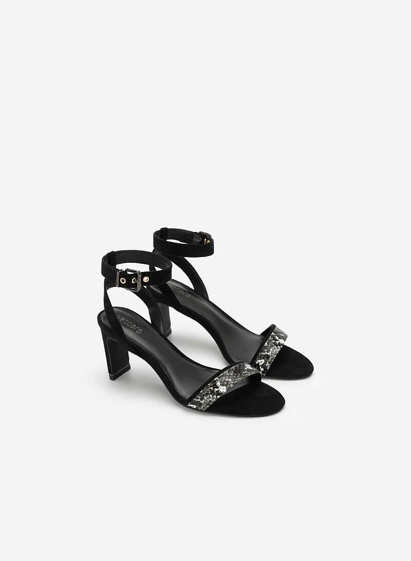Giày sandal đế dẹt ankle strap vân da rắn - SDN 0674 - Màu đen - vascara.com