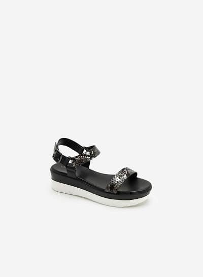Giày Sandal Đế Xuồng Quai Vân Da Rắn - SDX 0417 - Màu Đen