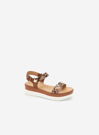 Giày Sandal Đế Xuồng Quai Vân Da Rắn - SDX 0417 - Màu Nâu