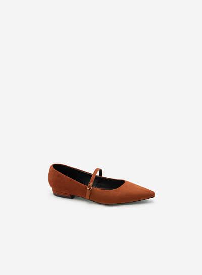 Giày Bít Mũi Nhọn Mary Janes Da Nubuck - BMN 0439 - Màu Nâu