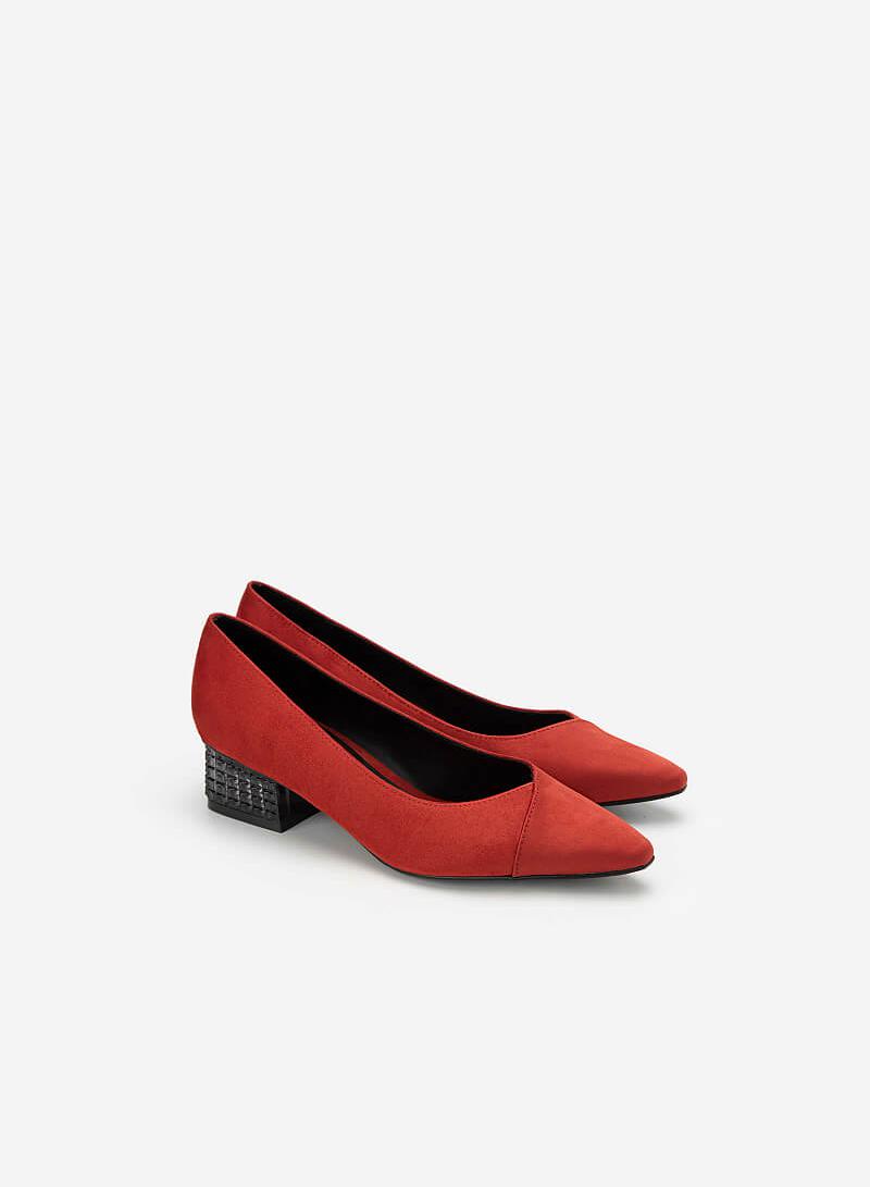 Giày Bít Mũi Nhọn Nubuck Gót Trụ Đa Giác - BMN 0449 - Màu Cam Đậm - vascara.com