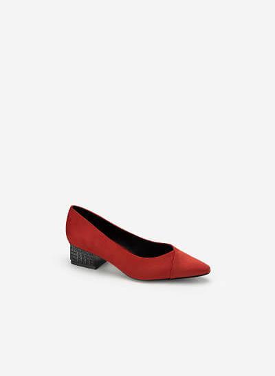 Giày Bít Mũi Nhọn Nubuck Gót Trụ Đa Giác - BMN 0449 - Màu Cam Đậm