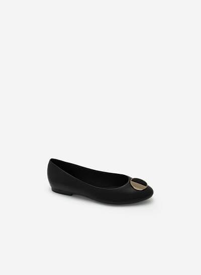 Giày Búp Bê Phối Khóa Cài Hình Tròn Nhấn Metallic - GBB 0419 - Màu Đen