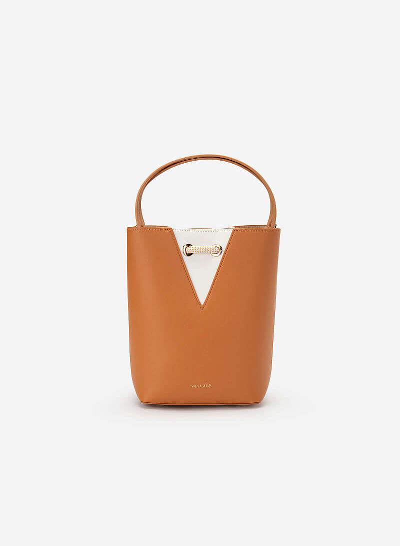 Bucket Bag Khóa Dây Rút Phối Nubuck - SAT 0272 - Màu Cam Nhạt