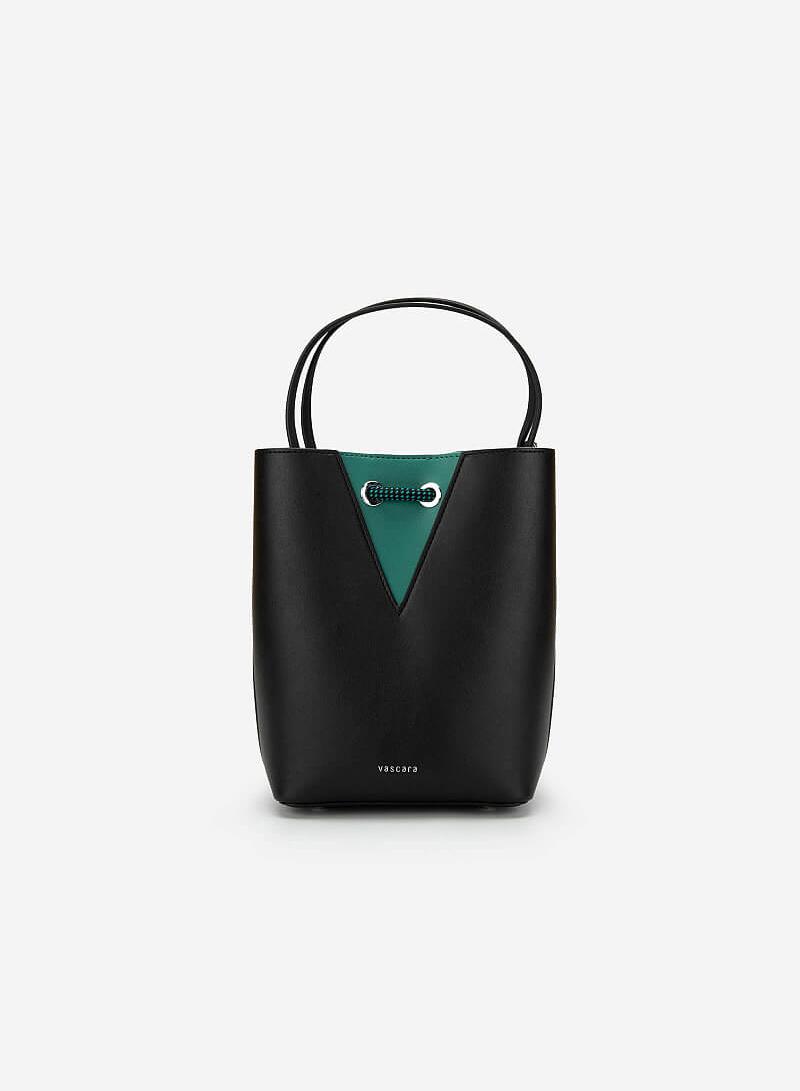 Bucket Bag Khóa Dây Rút Phối Nubuck - SAT 0272 - Màu Đen