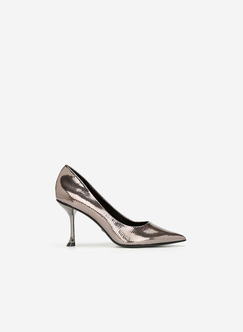 Giày cao gót vân da rắn metallic - BMN 0411 - Màu xám khói đậm - vascara.com