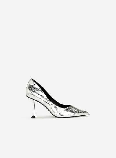 Giày cao gót vân da rắn metallic - BMN 0411 - Màu bạc