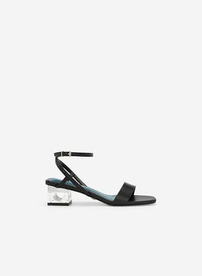 Giày Sandal Gót Trụ 2 Tầng Crystal - SDN 0651 - Màu Đen