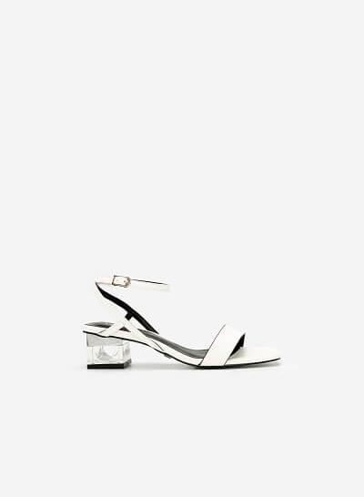 Giày Sandal Gót Trụ 2 Tầng Crystal - SDN 0651 - Màu Trắng