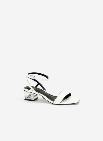 Giày Sandal Gót Trụ 2 Tầng Crystal - SDN 0651 - Màu Trắng