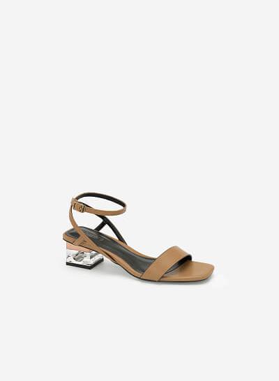 Giày Sandal Gót Trụ 2 Tầng Crystal - SDN 0651 - Màu Be Đậm