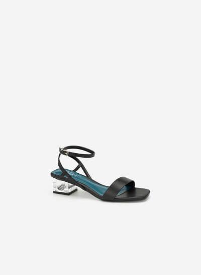 Giày Sandal Gót Trụ 2 Tầng Crystal - SDN 0651 - Màu Đen