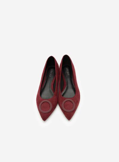 Giày Búp Bê Da Lộn Trang Trí Vòng Tròn - GBB 0415 - Màu Đỏ Đậm - VASCARA