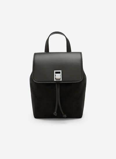 Balo Nắp Khóa Cài Phối Da Nubuck - BAC 0120 - Màu Đen