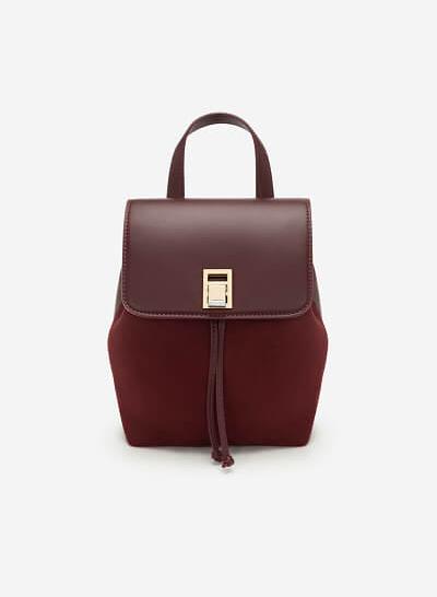 Balo Nắp Khóa Cài Phối Da Nubuck - BAC 0120 - Màu Đỏ Đậm