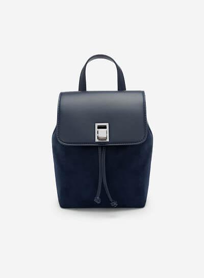 Balo Nắp Khóa Cài Phối Da Nubuck - BAC 0120 - Màu Xanh Navy