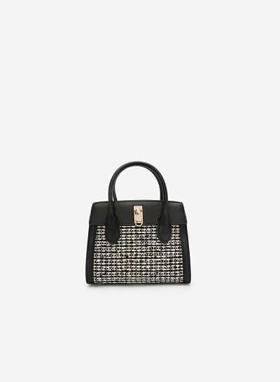 Túi Xách Tay Phối Tweed Viền Chỉ Nổi - SAT 0241 - Màu Đen