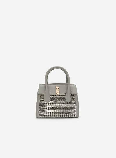 Túi Xách Tay Phối Tweed Viền Chỉ Nổi - SAT 0241 - Màu Xám