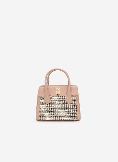 Túi Xách Tay Phối Tweed Viền Chỉ Nổi - SAT 0241 - Màu Hồng Nhạt
