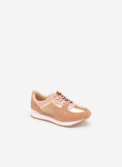 Giày Sneaker Phối Metallic Đan Lưới - SNK 0029 - Màu Hồng