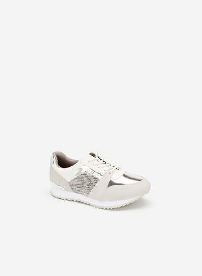 Giày sneaker phối metallic đan lưới - SNK 0029 - Màu trắng