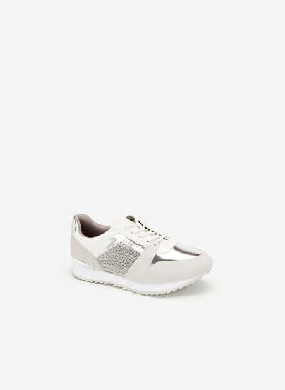 Giày sneaker phối metallic đan lưới