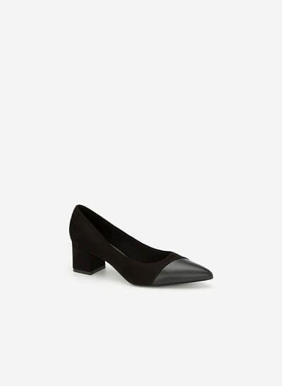 Giày Cao Gót Mũi Nhọn Phối Nubuck - BMN 0423 - Màu Đen