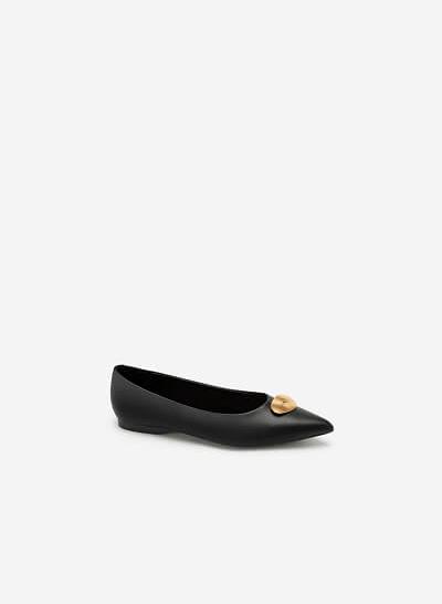 Giày Búp Bê Đính Trang Trí Khóa Kim Loại - GBB 0416 - Màu Đen