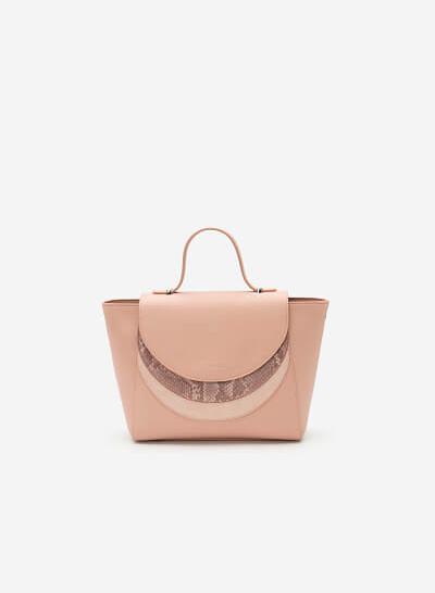 Túi Xách Tay Phối Vân Da Rắn Và Nubuck - SAT 0247 - Màu Hồng