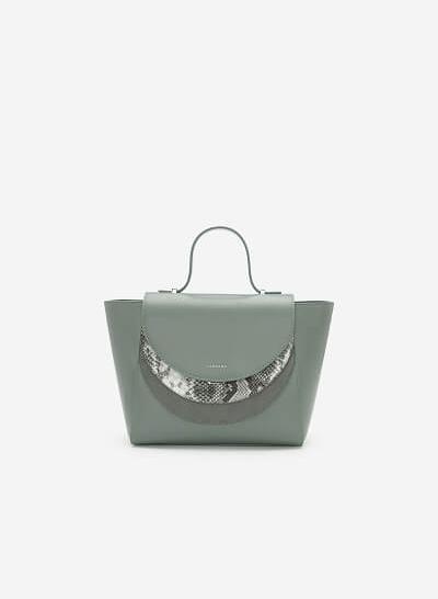 Túi Xách Tay Phối Vân Da Rắn Và Nubuck - SAT 0247 - Màu Xanh Rêu