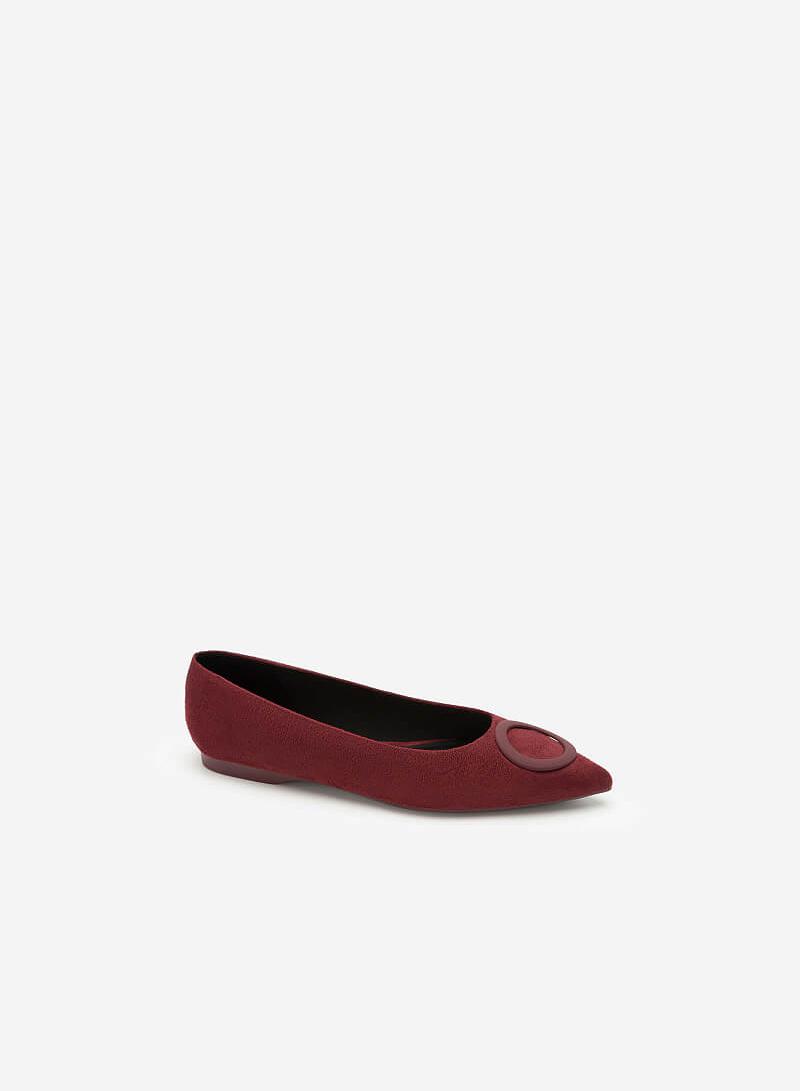 Giày Búp Bê Da Lộn Trang Trí Vòng Tròn - GBB 0415 - Màu Đỏ Đậm - VASCARA