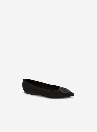 Giày Búp Bê Da Lộn Trang Trí Vòng Tròn - GBB 0415 - Màu Đen
