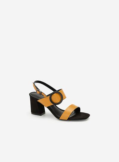 Giày Sandal Cao Gót Trang Trí Vòng Kim Loại - SDN 0656 - Màu Vàng Đậm