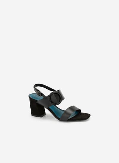 Giày Sandal Cao Gót Trang Trí Vòng Kim Loại - SDN 0656 - Màu Đen