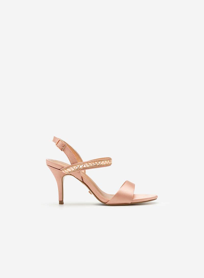 Giày sandal cao gót satin quai đính pha lê - SDN 0658 - Màu hồng - VASCARA